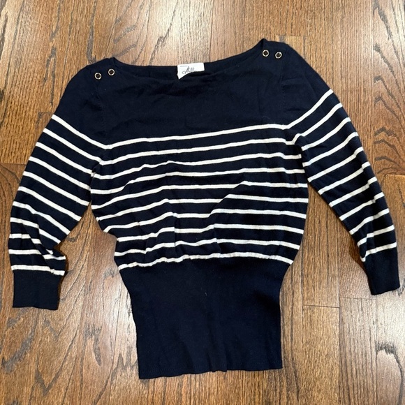 Milly Sweaters - Milly Navy Blue White Stripe Sweater Accent Button Shoulders Size Small 1622